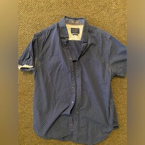 Dark blue polka dot button down